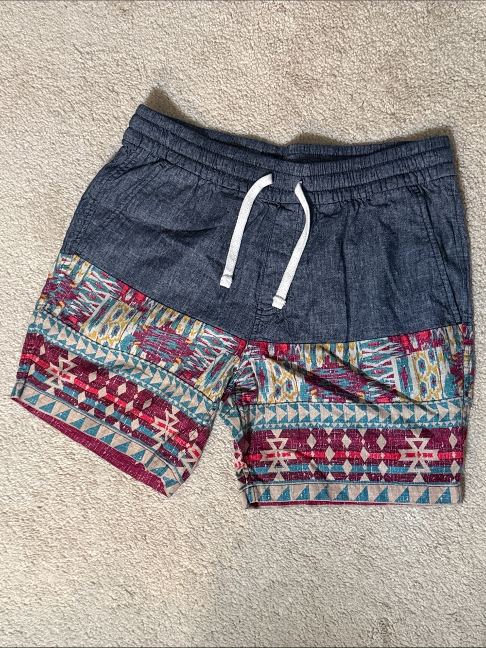 Sun + Stone Navy Waistband Multicolor Patterned Shorts
